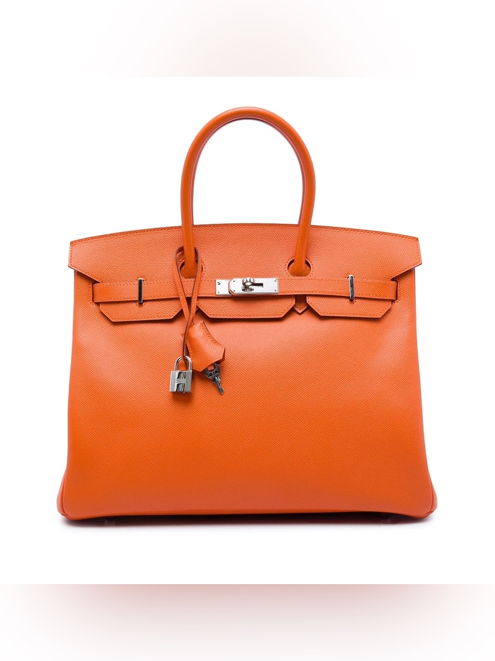 Authentic HERMES BIRKIN 35 Orange clemence leather silver hardware bag